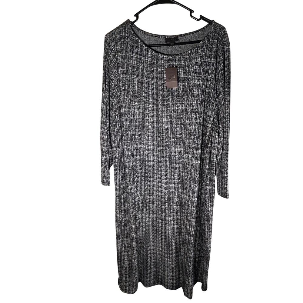 J Jill Wearever Dress XLT Tall NWT Black Cream Stretch Travel Knit Shift Swing